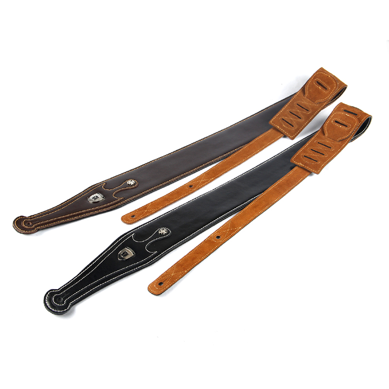 détails sangle en cuir pour guitare acoustique double-couche