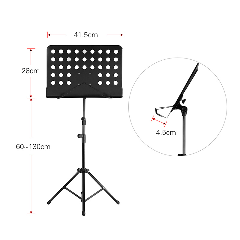 dimensions Pupitre guitare trépied pliable en alliage d'aluminium