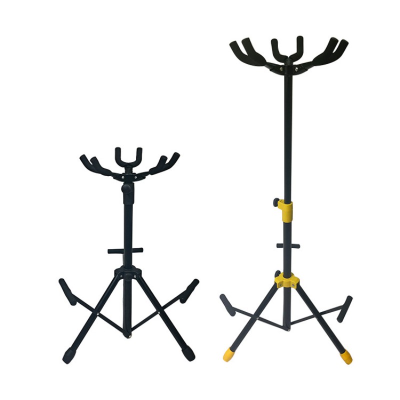 vues produits du porte guitare au sol trépied pilant et réglables pour 3 guitares et ou 3 basses électriques
