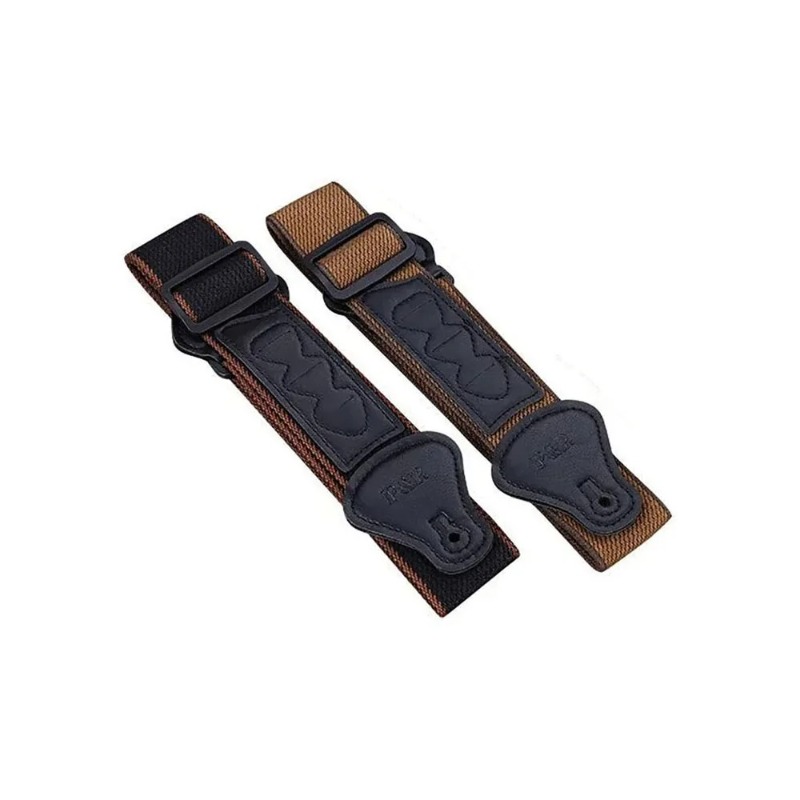 Vue générale de la sangle de guitare Vintage Road, sangle en nylon et extrémités en simili cuir
